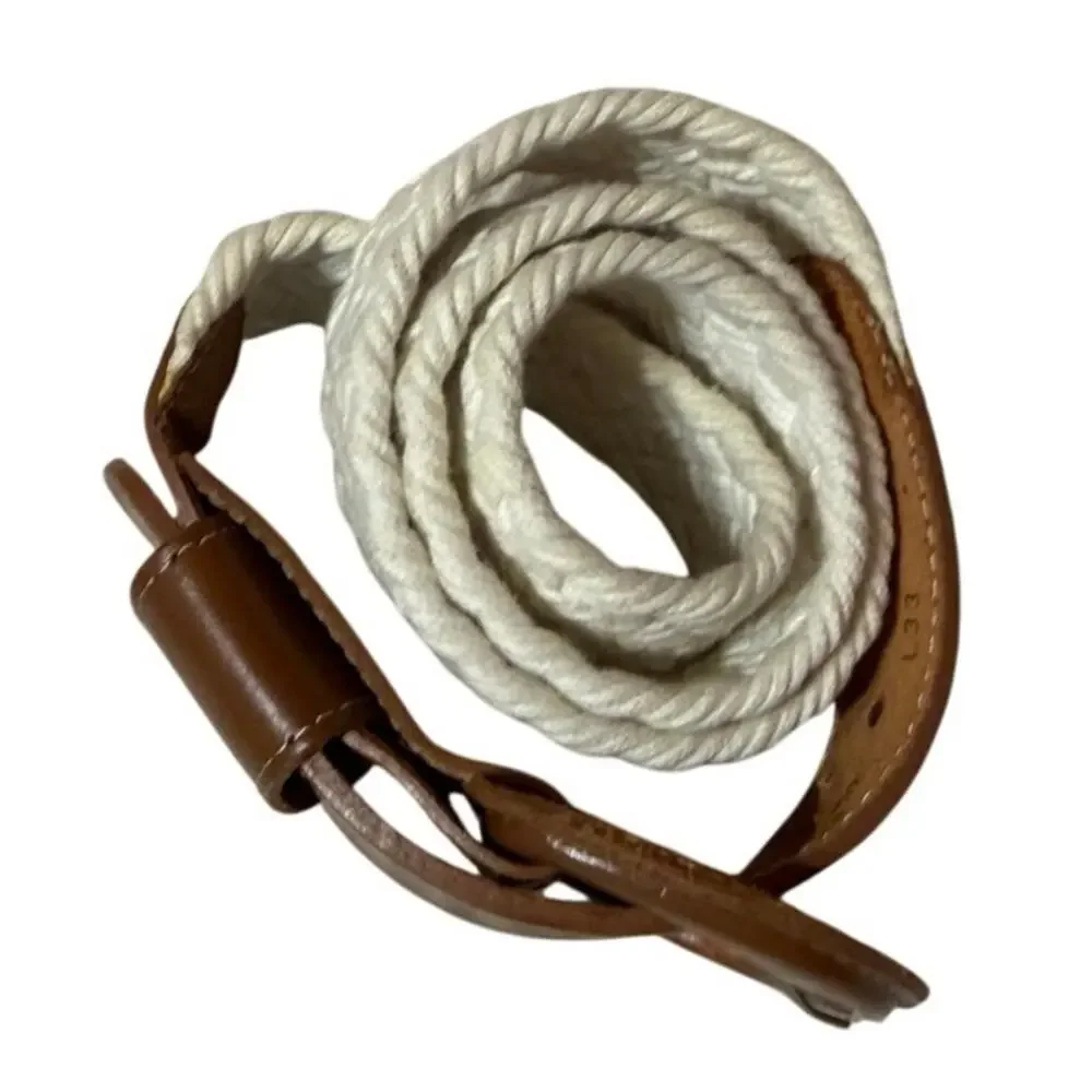VTG Boho Cottage Made in the USA Genuine Leather Brown & Cream Braided Belt Lg